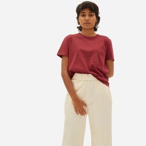 Everlane cotton box-cut tee with pocket in carmine